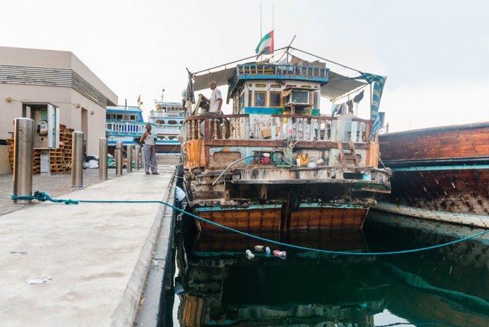 Very old and decrepit traditional dhows wooden boat