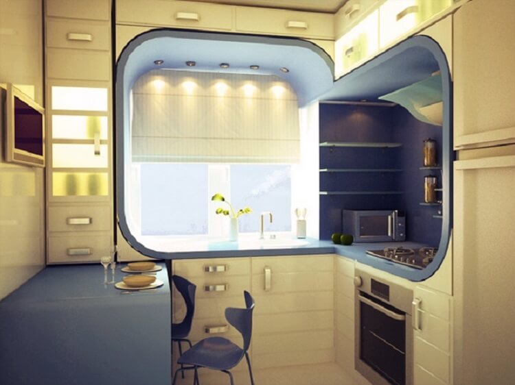 Дизайн Кухни В Корабле С Высоким Окном