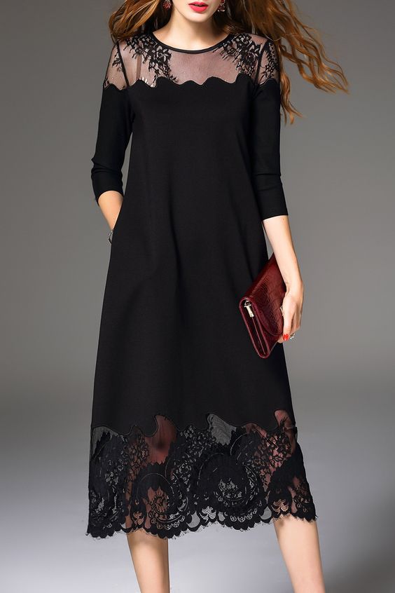 Lace Spliced Midi Dress Click on picture to purchase！