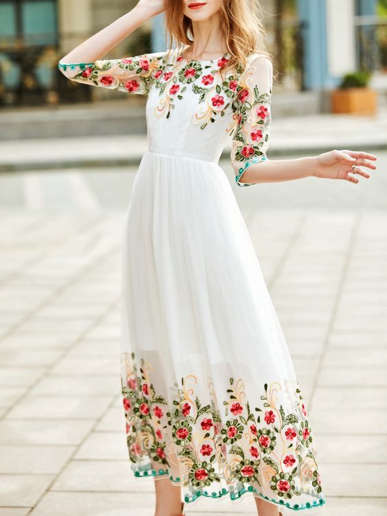 Shop White Gauze Flowers Embroidered Dress online. SheIn offers White Gauze Flowers Embroidered Dress & more to fit your fashionable needs.